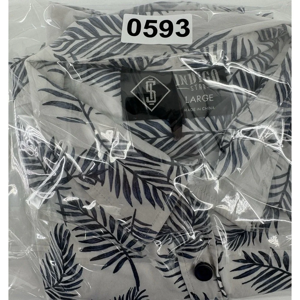 Indigo Star Hawaiian Shirt Men's Size L Cotton Relaxed Fit Floral Tropical Aloha